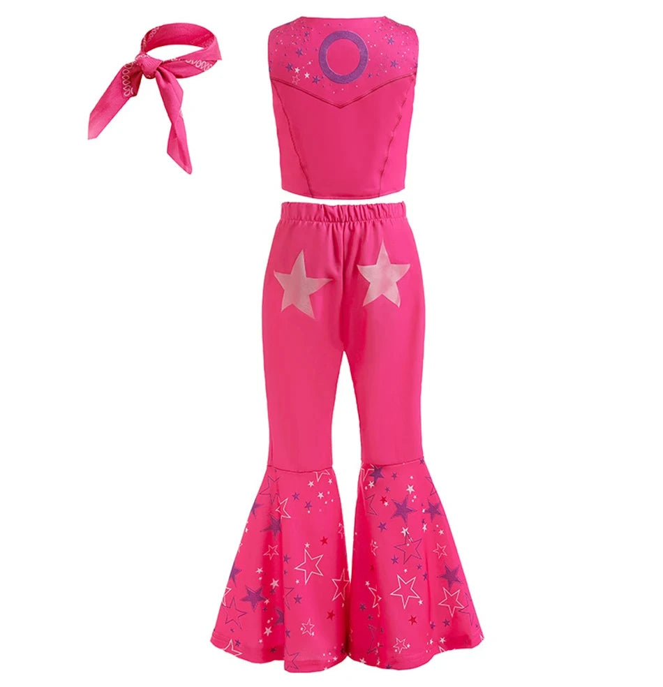 EtherealBe pink cowgirl cosplay set for kids two piece top bandana and flared star print pants