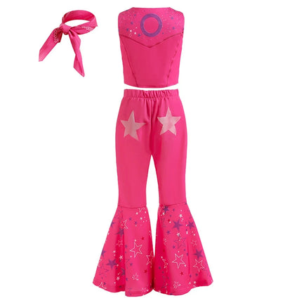 EtherealBe pink cowgirl cosplay set for kids two piece top bandana and flared star print pants