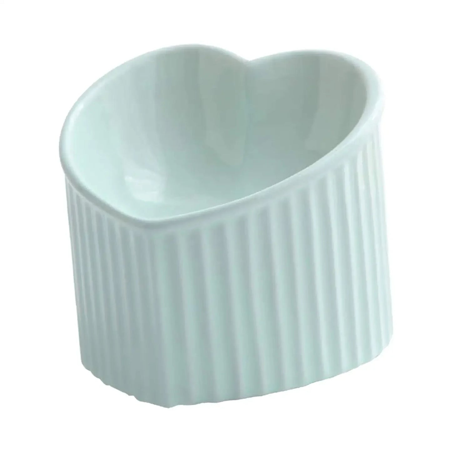 Ceramic Tilted Elevated Cat Bowl Heart Shape Anti Slip Cute for Cats Kitten Small Dogs Functional Width 14cm Handmade Pet Feeder