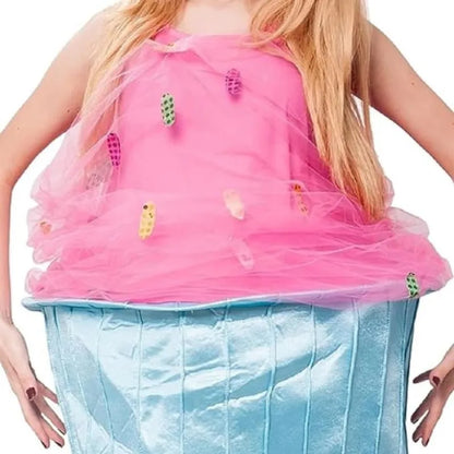 EtherealBe women's cupcake costume featuring a pink and blue design with colorful embellishments