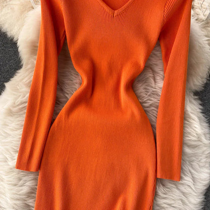 Autumn Winter Sexy High Split Sweater Dress Women Full Sleeve Basic Slim Elastic Bodycon Long Dress Party Vestidos