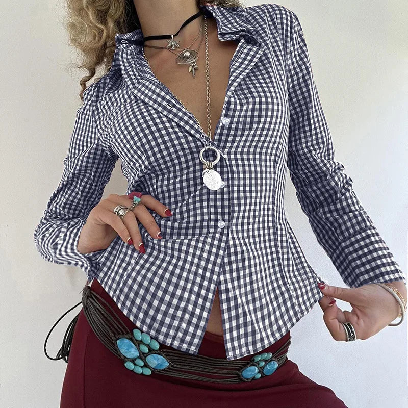 Y2K Black Striped Long Sleeve Button Up Shirt Autumn Elegant Casual Turn-down Collar Blouse Office Lady Women T-shirt