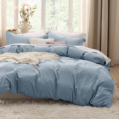 Mineral Blue Duvet Cover Queen Size - Soft Prewashed Set, 3 Pieces, 1 Duvet Cover 90x90 Inches with Zipper Closure and 2