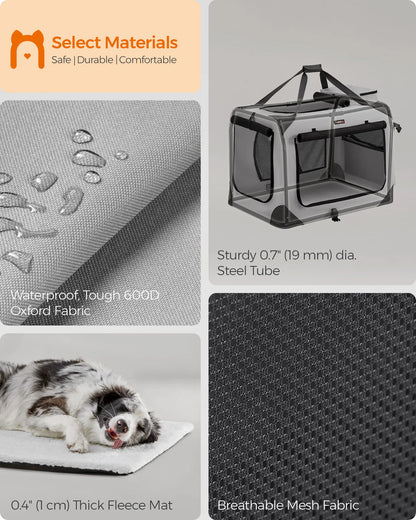 Feandrea 32 Inches Collapsible Soft Dog Crate, Portable Travel Dog Crate for Indoor and Outdoor Use, Dog Carrier Kennel