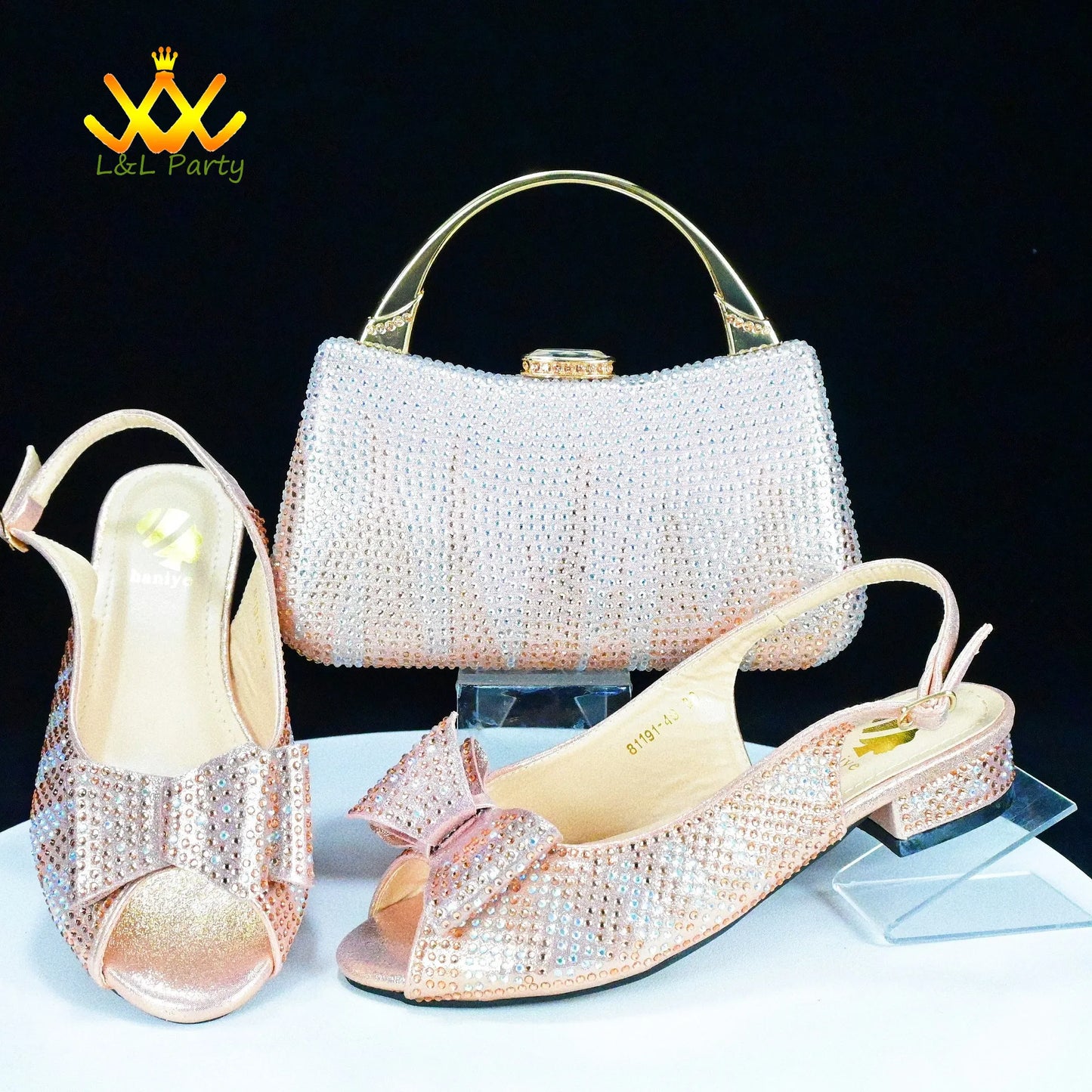 EtherealBe Gold Rhinestone Fashionable shoes and bag set