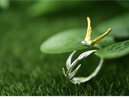 Lotus Fun 18K Gold Swallow Willow Branch Unusual Asymmetrical Rings for Women Real 925 Sterling Silver Original Fine Jewelry