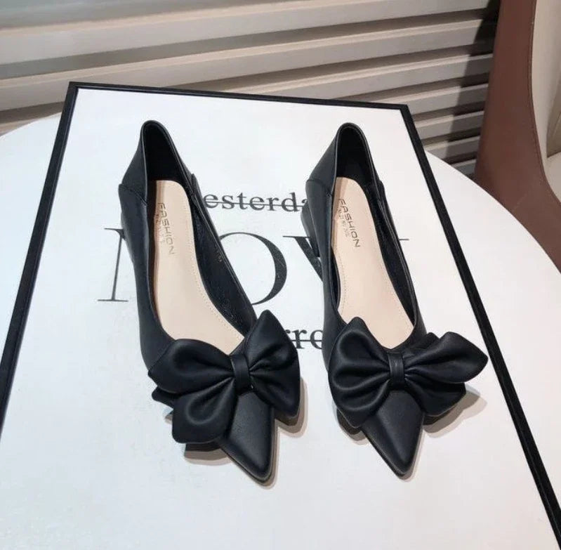 Shoes for Women Low Heel Elegant Woman Pumps Pointed Toe With Bow Fashion Summer 2024 Footwear Discount Shoe Slip On Wholesale