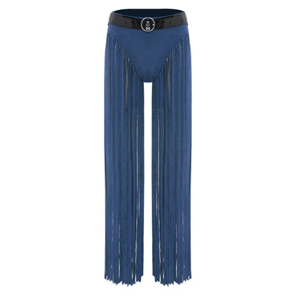Womens Hippy Cosplay Costume High Waist Suede Underwear with Long Tassels And Belt Halloween Dress Up 70s Disco Costume
