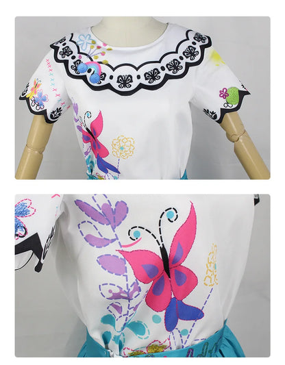 Iin Stock Encanto Cosplay Costume Princess Flower Mirabel Dress Wig Bag Glasses Sets Halloween Party Clothes  for Women