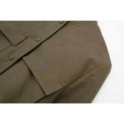 Women Fashion with Pockets Cropped Bomber Jacket Coat Vintage Long Sleeve Front Button Female Outerwear Chic Tops y2k clothes