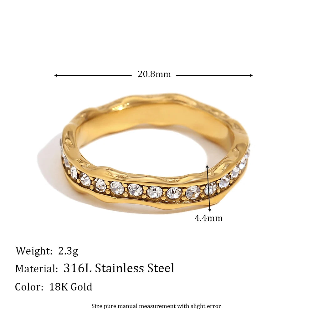 E.B.belle Zircon 18K Plated Stainless Steel Women's Rings Trendy Luxury Shiny Hypoallergenic Rings Sets Jewelry Decoration Gift