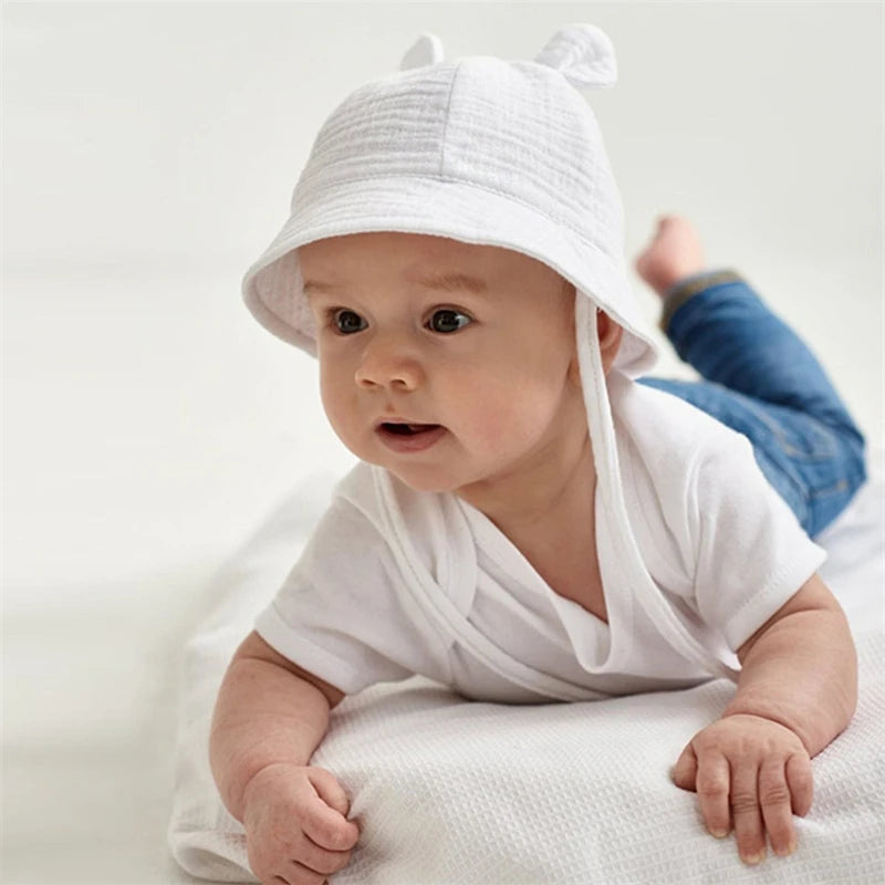 Spring Autumn Solid Color Soft Baby Bucket Hat Cotton Fisherman Hats Kids Summer Toddler Boy Girls Panama Sun Cap Children 0-12M