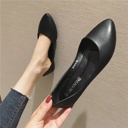 New Women's Shoes Bright Surface Soft Leather Comfortable Flat Shoes Pointed Solid Color Shallow Mouth Single Shoe Zapatos Mujer