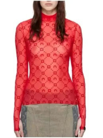 Spring Fashion Sexy Perspective Women's Pullover Mesh T-Shirt New Semi High Neck Long Sleeved Slim Fit Elastic Women T-Shirt