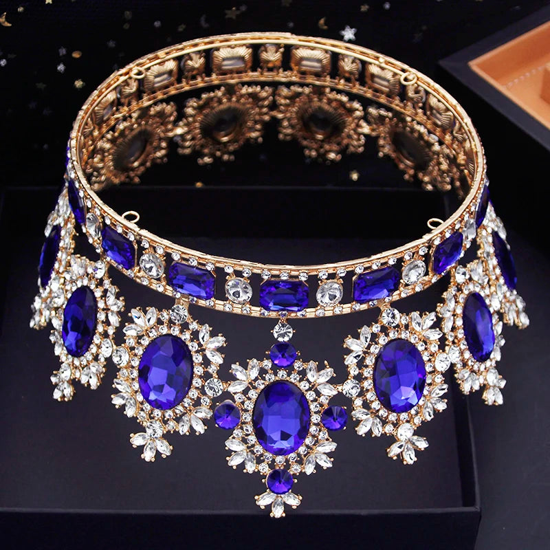 Vintage Royal Queen Wedding Crown Large Diadem Crystal Tiaras Circle Prom Pageant Headdress Bridal Jewelry Head Ornaments