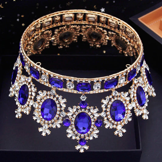 Vintage Royal Queen Wedding Crown Large Diadem Crystal Tiaras Circle Prom Pageant Headdress Bridal Jewelry Head Ornaments