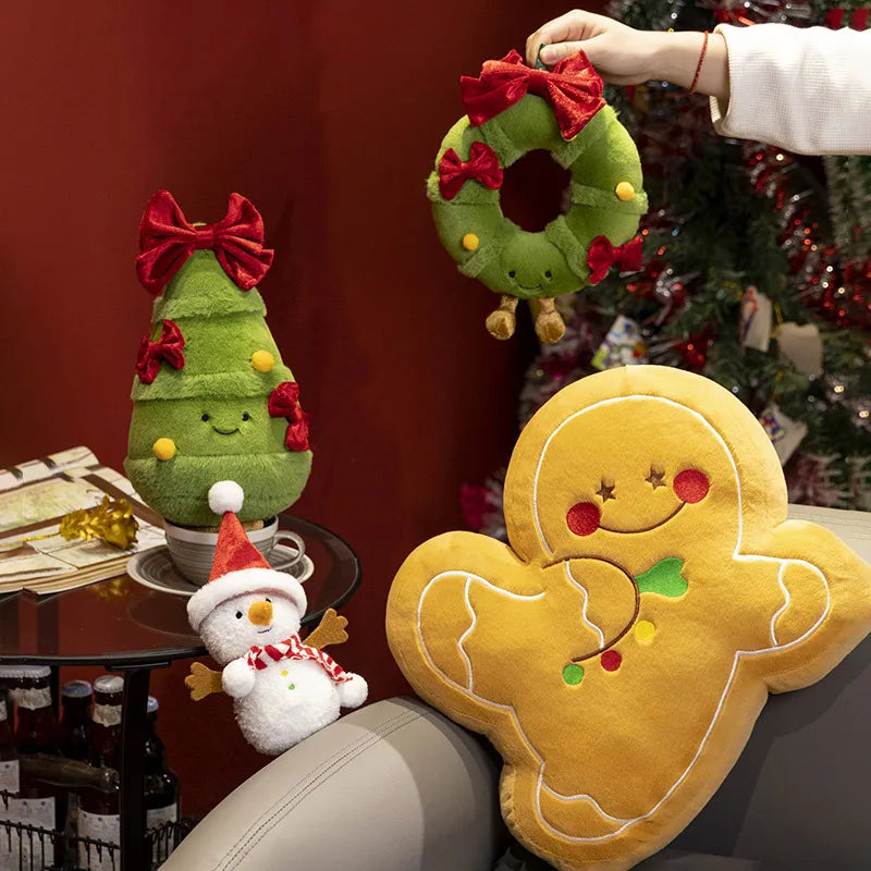 Christmas Decoration Ginger Bread Plush Pillow Stuffed Santa Claus Snowman Doll Christmas Tree Garland Cushion Best Gifts