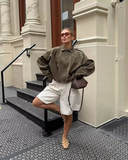 Women's 2025 new Jackets Autumn Fashion Loose Bat Sleeves Elegant Women's Jackets Chic Street Youth Autumn Long Sleeves Coats