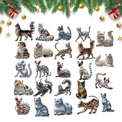 Cat Christmas Countdown 24 Days Christmas Advent Calendar 2D Acrylic Cat Collectible Figurine for Xmas Tree Decor Kids Gifts