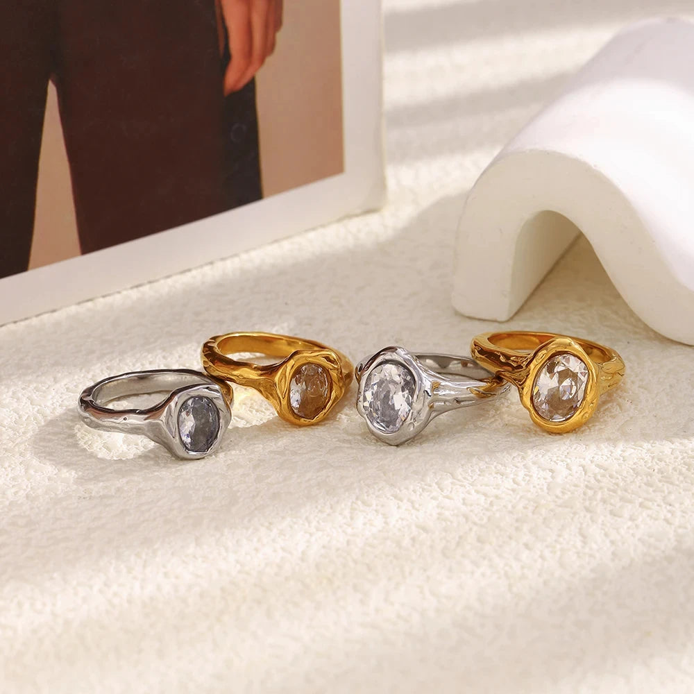 E.B.belle Zircon 18K Plated Stainless Steel Women's Rings Trendy Luxury Shiny Hypoallergenic Rings Sets Jewelry Decoration Gift