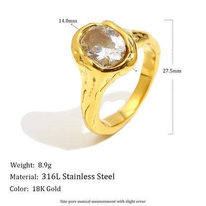 E.B.belle Zircon 18K Plated Stainless Steel Women's Rings Trendy Luxury Shiny Hypoallergenic Rings Sets Jewelry Decoration Gift