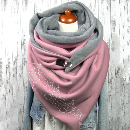 Fashion Scarf Graphic Music Note Print Square Scarves With Button Clasp Women Winter Warm Scarf Female Neck Warmer Blanket Wraps