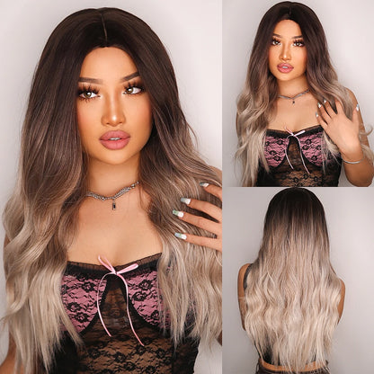 Element Medium Length Synthetic Straight Natural Brown Wigs with Side Bangs Heat Resistant Party Wigs for White/Black Women