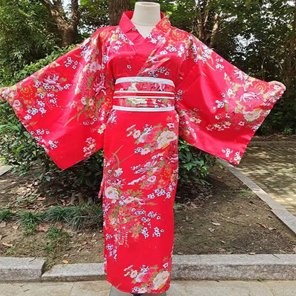 Cosplay Costume Traditional Japanese Kimono Japanese Style Printed Floral Sakura Girl Kimono Dress Elegance Asian