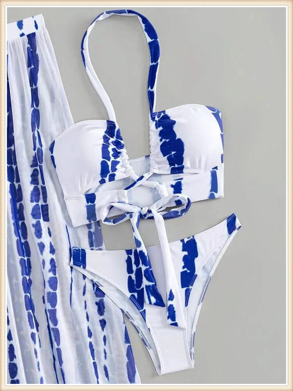 3 Pieces Tie Dye Cross Bikini 2025 Women Sexy Halter Swimsuit & Cover Up Pants Swimwear Bathers Bathing Swimming Suit Beachwear