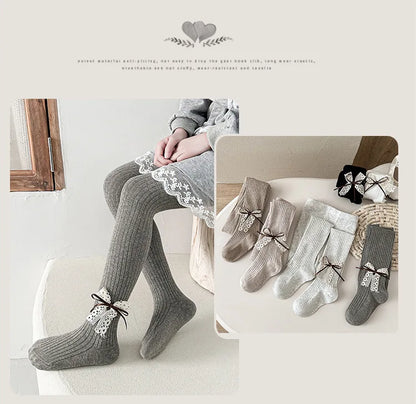 Children Cotton Tights Girls Cute Princess Bowknot Pantyhose Kids Stocking Baby Girls One-Piece Pantyhose Infant Knitted Tights