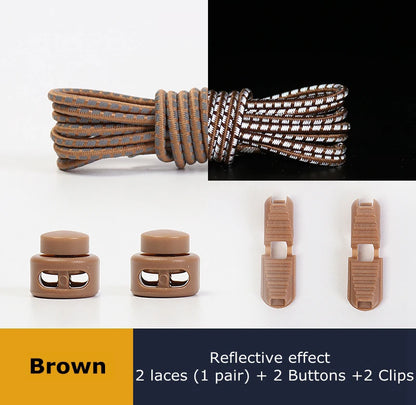 1 Pair Elastic Shoelaces Reflective Push The Spring Lock No Tie Shoe Laces Used For Sneakers Hiking Shoes Lazy Lace Round