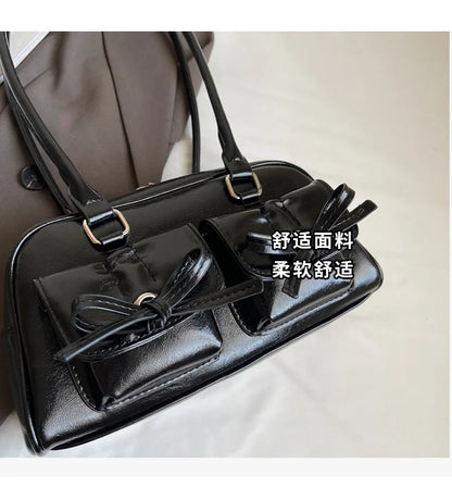 Vintage Women Business Shoulder Bags Simple Ladies Commute Tote Bag Pu Leather Female Underarm Bag Burgundy Large Handbags Purse