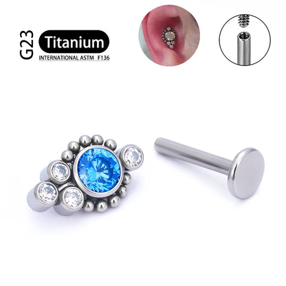 G23 Titanium ASTM F136 Cartilage Ear Studs Zircon Opal Agate Labret Lip Tragus Christmas Gift Piercing Jewelry For Women
