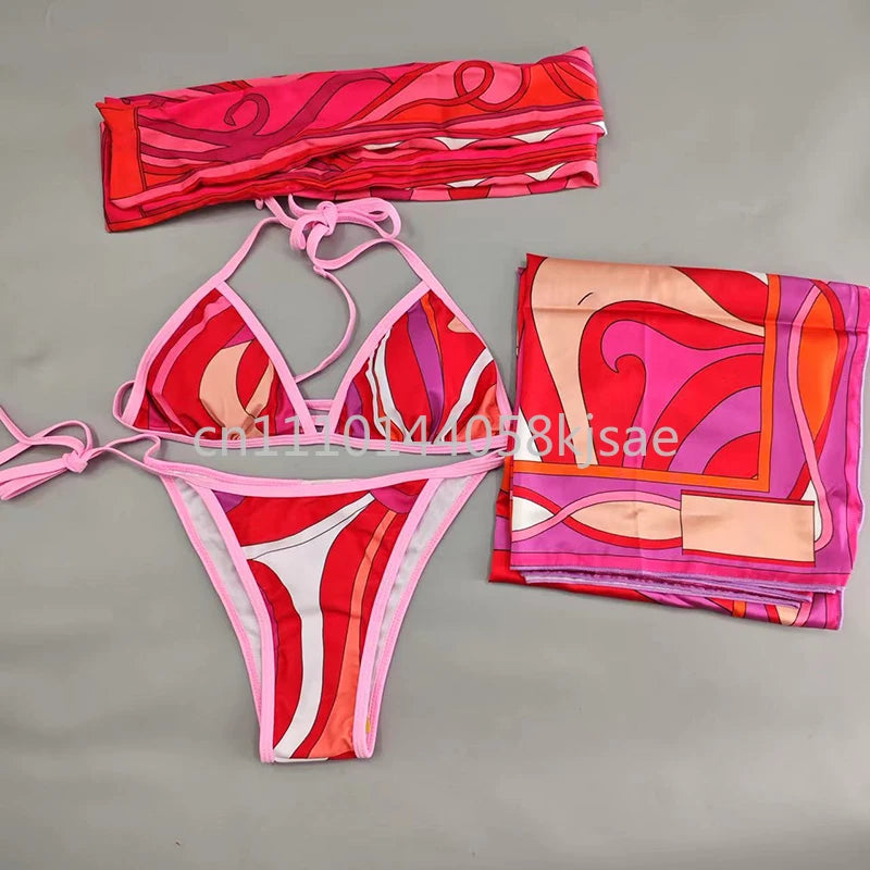 Luxury Design Women's Black Red Scarf Bikini Sets Letter Signature Logo Beachwear Designer Brand Lady Headband Swimsuit Swimwear