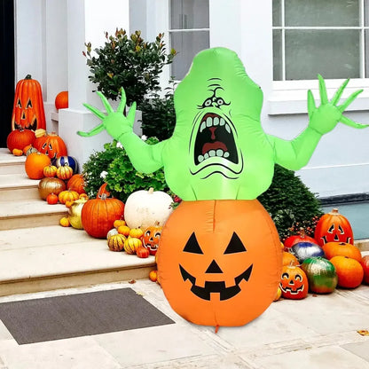 5FT Halloween Inflatable Toy Green Headed Ghost Pumpkin Inflatable Air Model 1.5m Inflatable Air Model Courtyard Decoration Prop