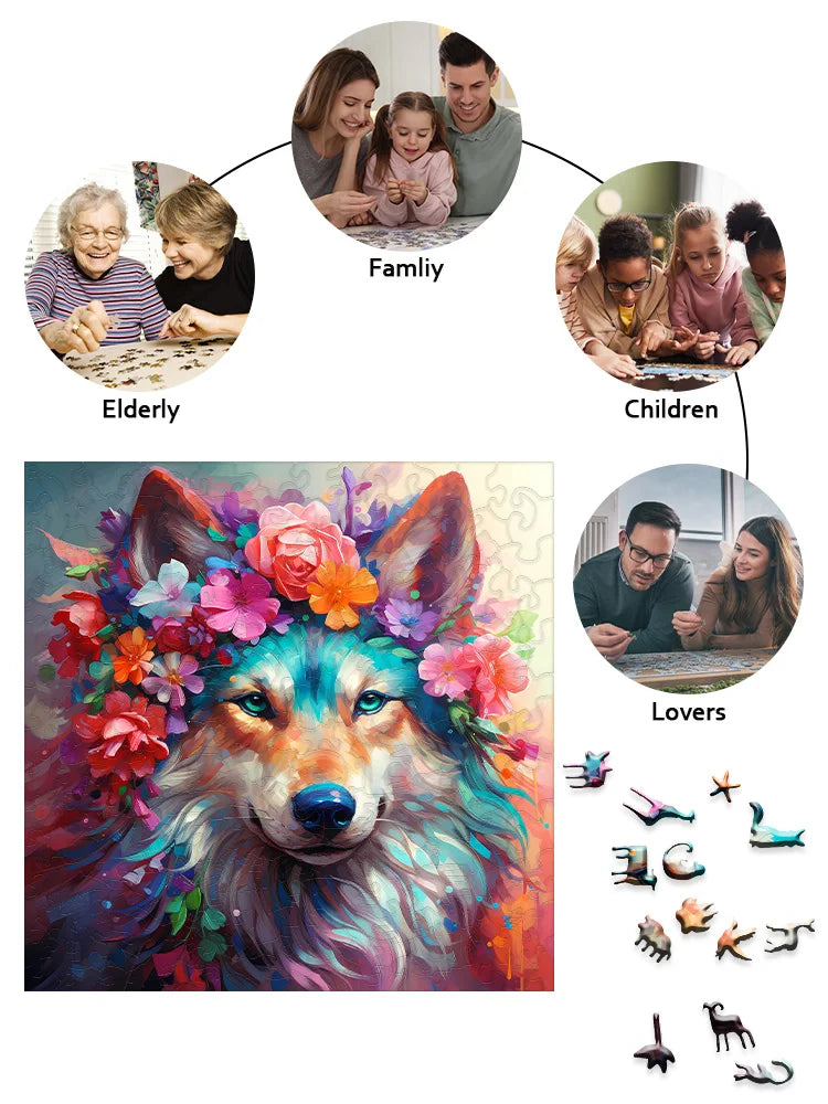 Wooden Puzzle Colored Wolf Puzzle Board Education Game Toys for Students and Adults Interesting Christmas Gift Toys