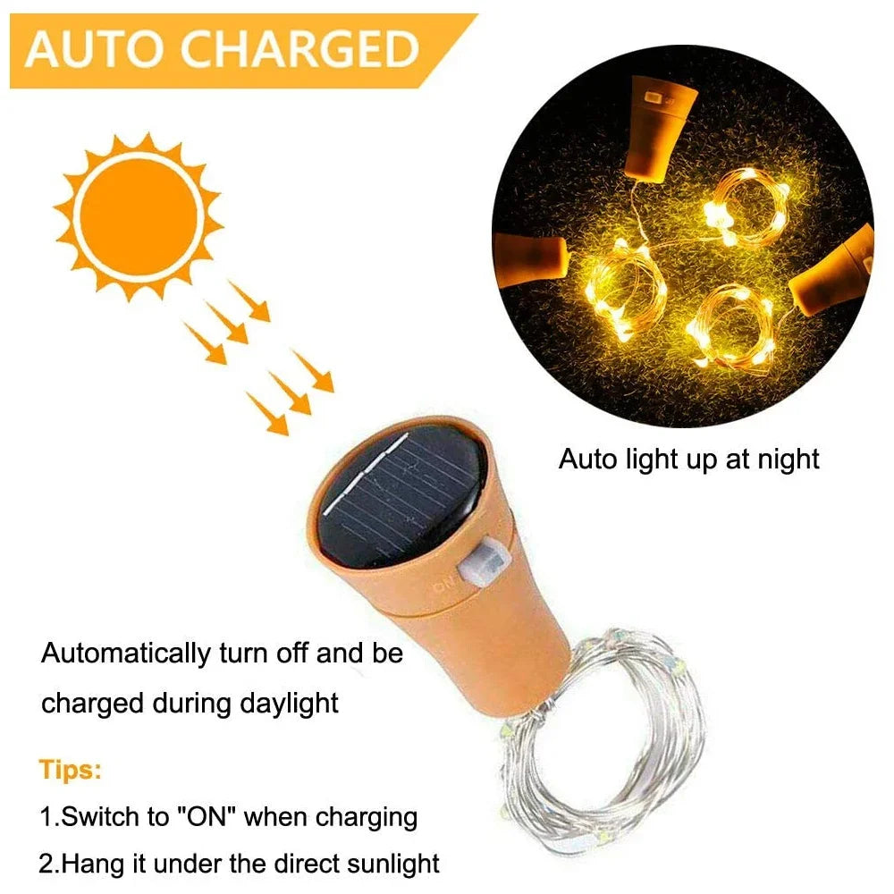 Solar Bottle Lights Battery-Operated Garlands Fairy Festoon LED Light Cork Shaped for Christmas Home Wedding Party Decoration