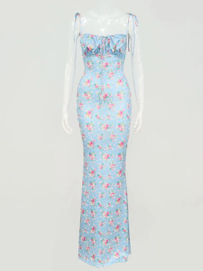 Josiaoprah Sexy V-Neck long maxi dress Elegant vintage floral printed party dress Spring summer holiday style dresses vestido