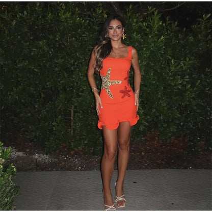 Prined Casual Women Star Mini Dress Fashion Sling Sleeveless Backless Pleat High Waist Robe 2025 New Female Beach Vacation Wear