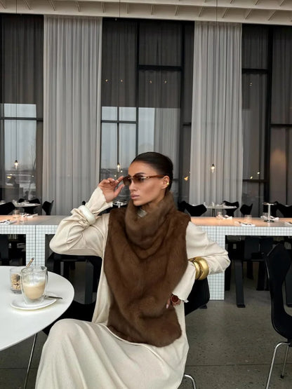 Fashion Women's Faux Fur Vest Sleeveless High Collar Waistcoat Casual Chic Streetwear Outerwear Ladies Fashion Winter 2025 Tops