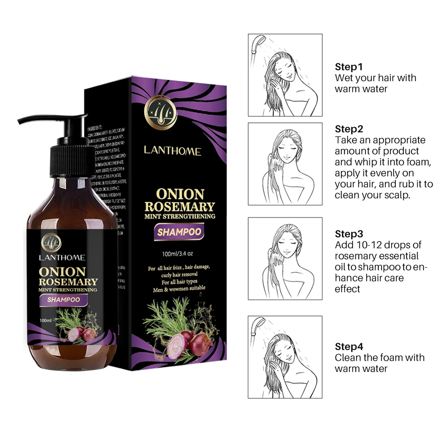 Hair Shampoo For Fast Hair Growth Rosemary Onion Hair Regrowth Shampoo Anti Hair Loss Effective Within 7 Day Hair Care Spray