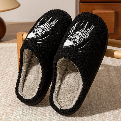 EtherealBe skull face women's slippers in black with soft lining for comfort and style
