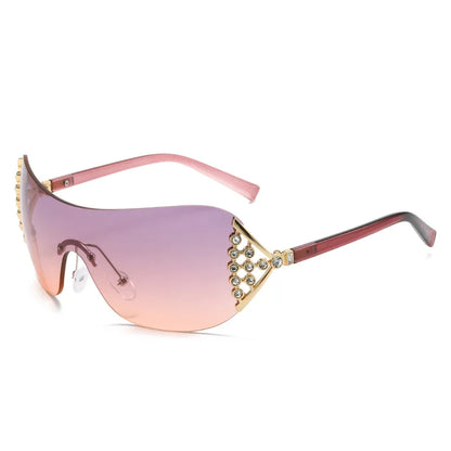 Luxury One-Piece Rimless Sunglasses Oversized Diamond Brand Designer Sun Glasses for Women Steampunk Eyewear UV400 Oculos De Sol