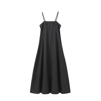 Solid Backless Spaghetti Strap Dress Women's Fashion Loose High Waist A-line Vestidos Summer Lady Holiday Street Robes 2025 New