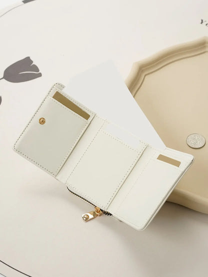 1pc Ladies' Short Wallet Suitable For Work & Business ID Card Credit Card For Christmas Gift For Young Girls Women White-Collar