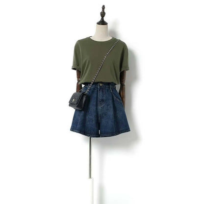 High Waist Denim Skirts For Women Summer Casual Temperament Wide Leg Slimming Elastic Waist Skirt Stylish Trend Streetwear