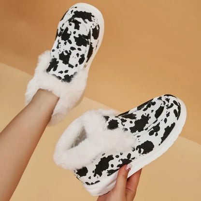 2025 Autumn Winter Women Fluffy Fur Snow Boots Women Leopard Print Flat Flat Heels Thicken Plush Cotton Padded Shoes Woman Warm