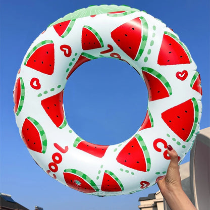 Summer Inflatable Swim Ring Watermelon Pattern PVC Pool Floats Leakproof Striped Pool Rings for Adult Kids Pool Beach Party ﻿