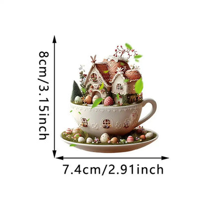 Easter Coffee Cup Ornaments Cartoon Bunny Egg House Coffee Mug Decorative 2D Acrylic Ornaments 2025 Spring Party Supplies