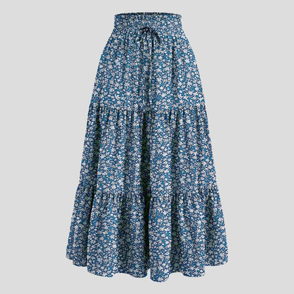 Women'S Boho Vintage Floral Print Maxi Skirt Elastic High Waist Pleated Flowy A Line Long Skirts Toddler Fall 2024 Falda Short